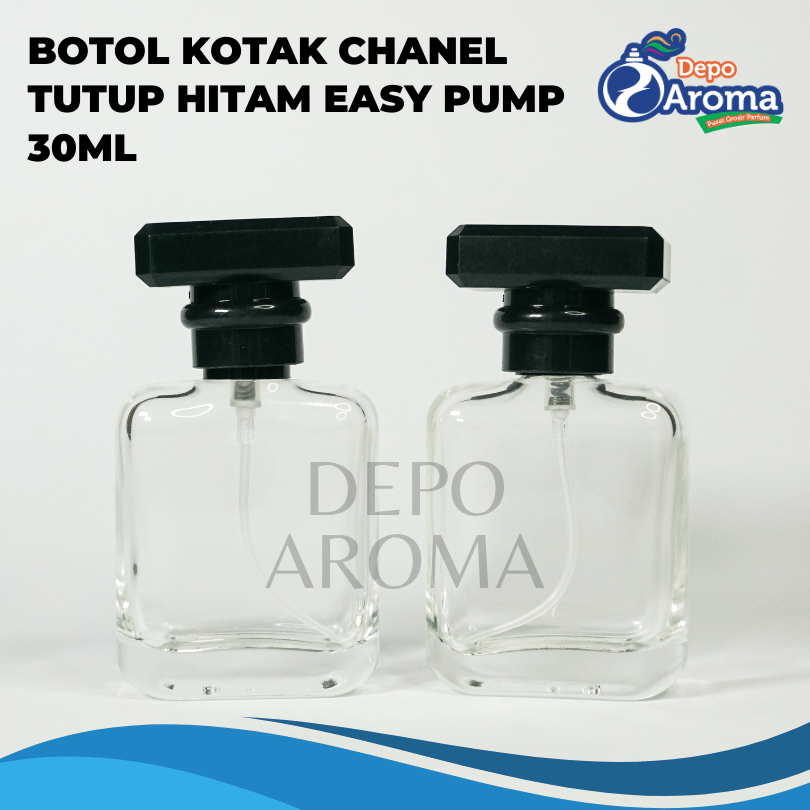Botol Kotak 30ml Easypump Ttp Chanel Hitam