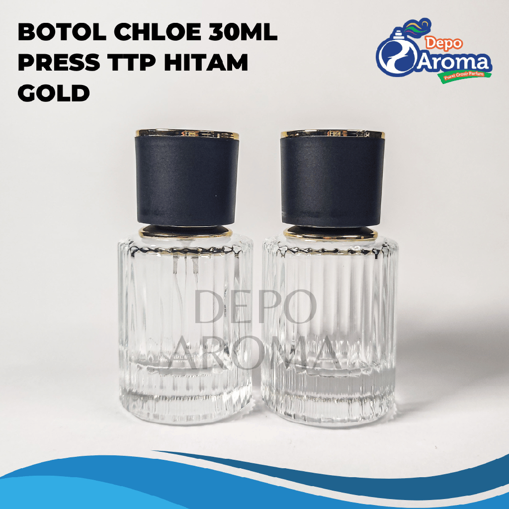 Botol Chloe 30ml Pump Press Ttp Hitam Gold