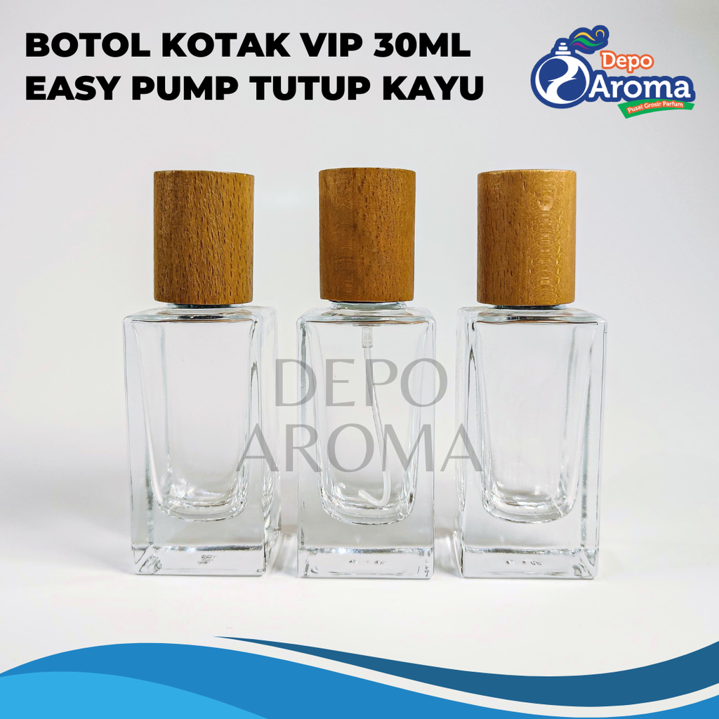 Botol Kotak VIP 30Ml Easy Pump Tutup Kayu