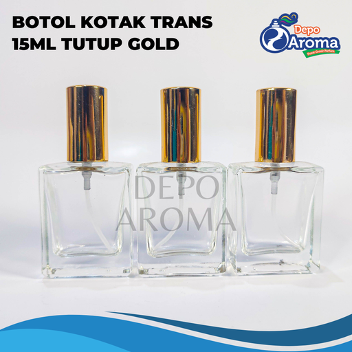 [BTLKC0234] Botol Kotak Trans 15Ml Tutup Gold