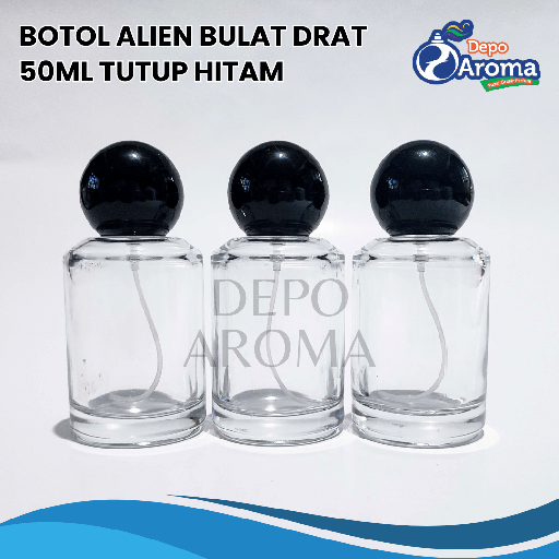 [BTLKC0241] Botol Alien Bulat Drat 50Ml Tutup Hitam